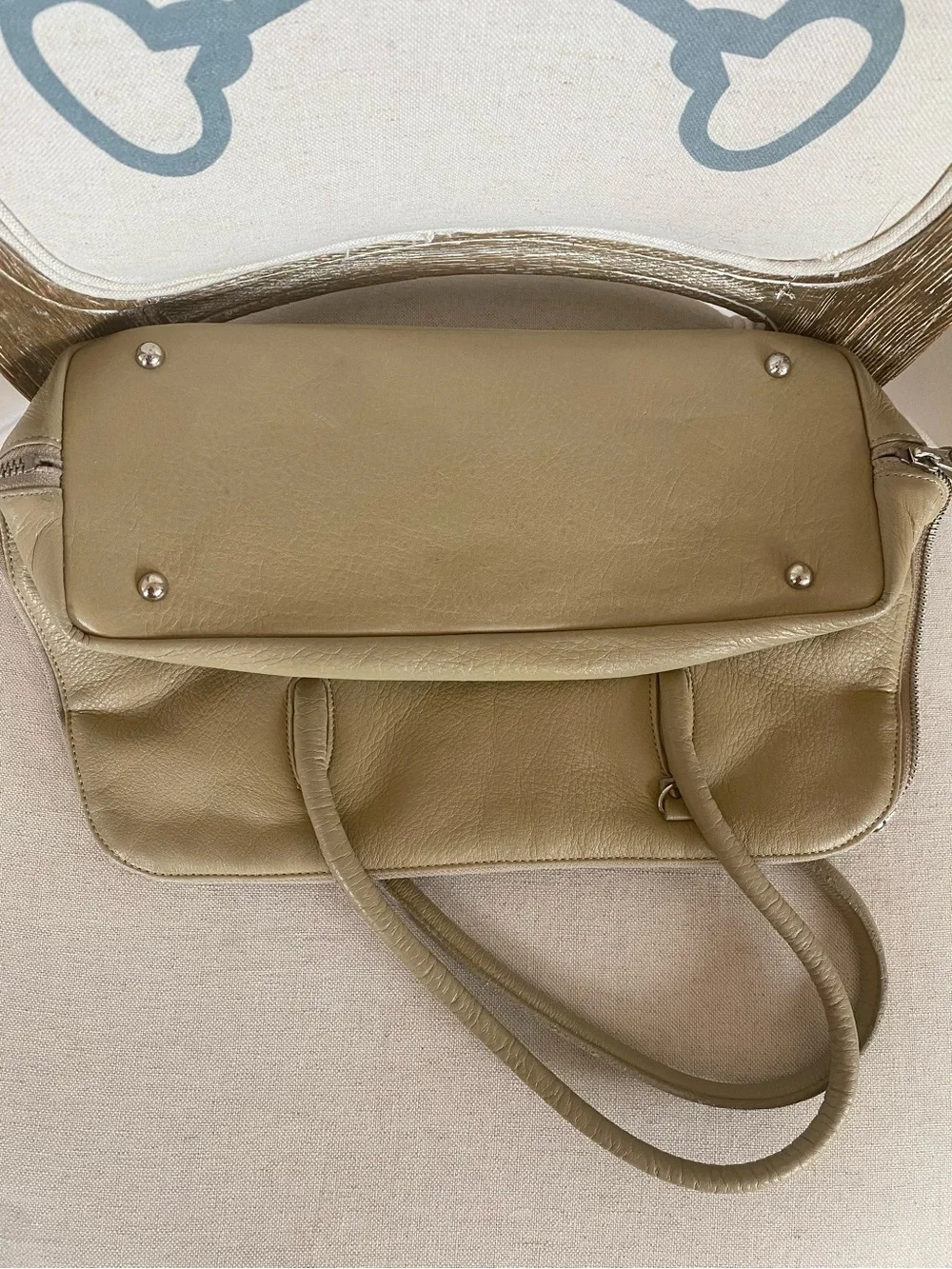 Japanese Vintage Beige Leather Tote Handbag - Neutral Leather Satchel - staple